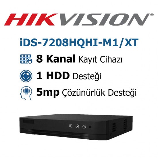 Hikvision iDS-7208HQHI-M1/XT 8 Kanal 5mp DVR Kayıt Cihazı Hikvision iDS-7208HQHI-M1/XT 8 kanal 5MP DVR kayıt cihazı sesli yapay zeka güvenlik sistemi